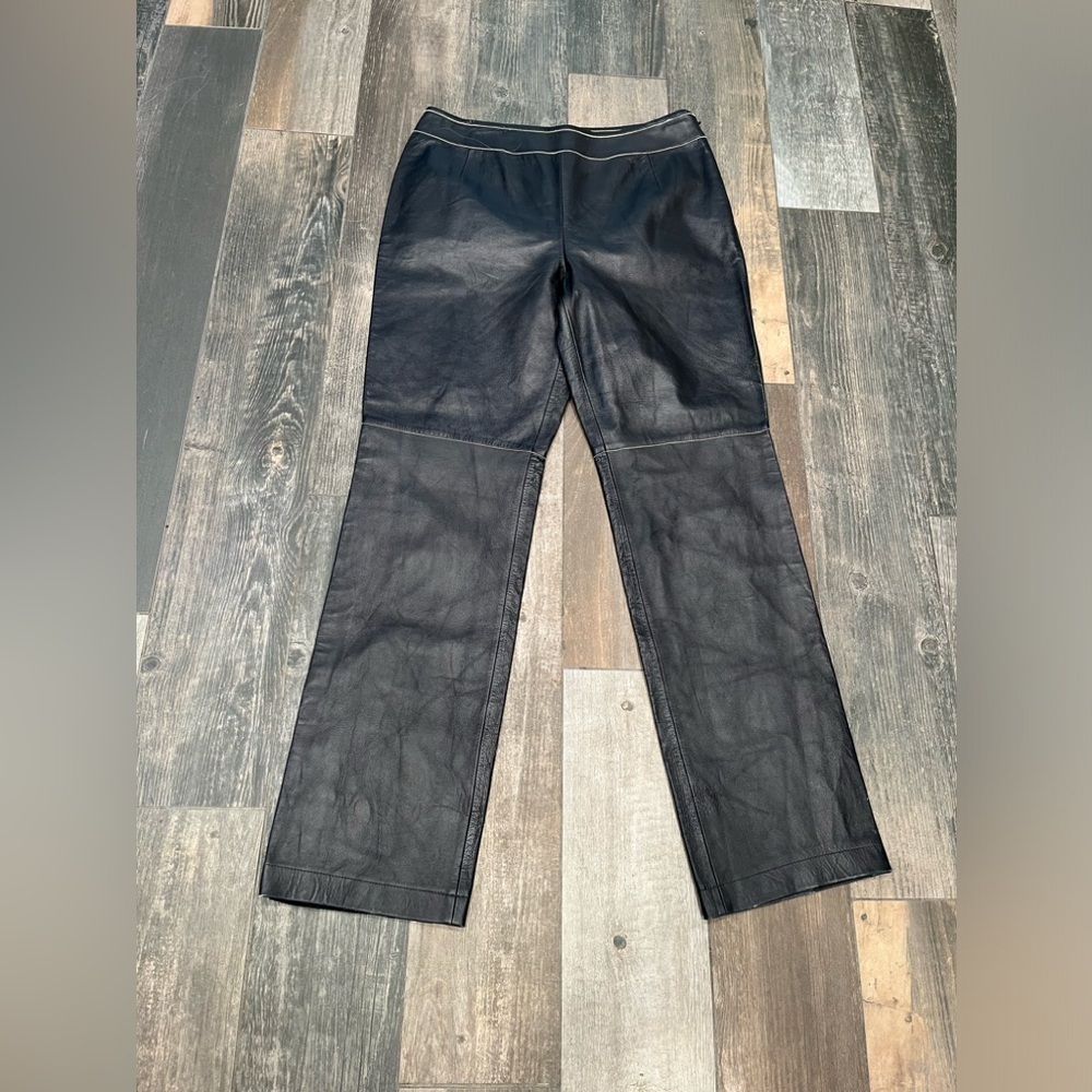 Escada Black Leather Lambskin Pants Size 40 (German) =US 8/10 Straight Leg